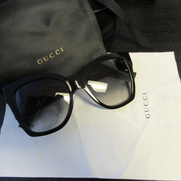 Gucci Women's Cat Eye Black Sunglasses - Picture 3 of 7